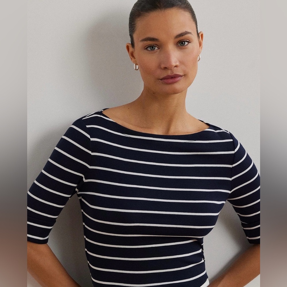 Lauren Ralph Lauren Navy and White Striped Tee - Picture 9 of 14